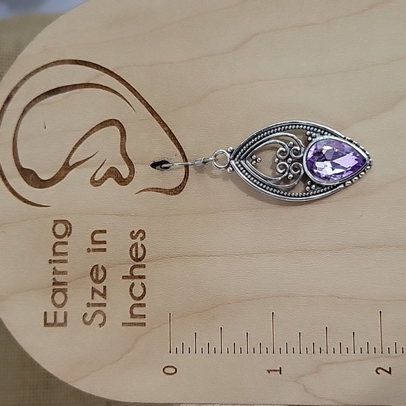 Amethyst Crystal Scrolled Drop Earrings, S925 - Picture 4 of 5